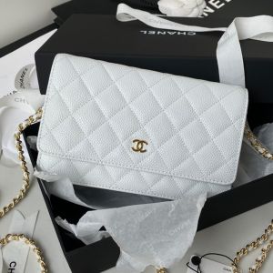 Chanel AP0250 Classic Wallet On Chain in Grained Calfskin White