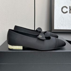 Chanel Bow Mary Janes with Pearls Heel Women in Lambskin Black