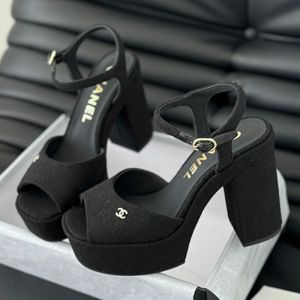 Chanel G45740 Tan-Go Platform Sandals Women Suede and Calfskin Black