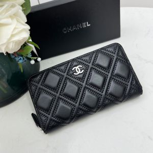 Chanel Large Long Zipped Wallet in Lambskin Black/Silver