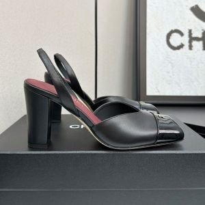 Chanel Square Toe Slingback Pumps with CC logo Women in Calfskin Black