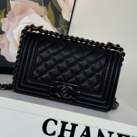Chanel A67085 Boy Bag in Texture Calfskin All Black