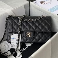 Chanel A01113 Small Classic Handbag in Grained Calfskin Black/Silver