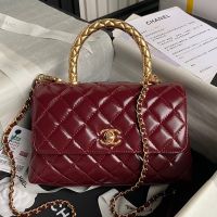 Chanel A92990 Flap Bag with Coco Handle in Shiny Calfskin Burgundy