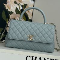 Chanel A92991 Large Flap Bag with Top Strap in Grained Calfskin Light Green