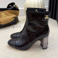 Chanel Ankle Boots with Strass Logo Women in Crocodile Leather Black