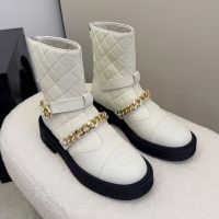 Chanel Ankle Boots with CC Buckle Chain Women in Quilted Calfskin Beige