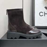 Chanel Ankle Boots with Metal CC Logo Women in Suede and Calfskin Coffee