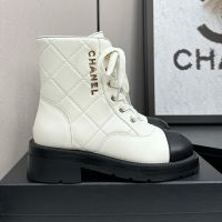 Chanel Ankle Boots with Metal Letter Women in Quilted Calfskin White