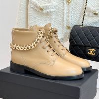 Chanel Ankle Boots with Thick Metal Chain Women in Calfskin Brown