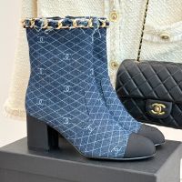 Chanel Ankle Boots with Woven Chain Women in Denim Blue