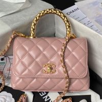 Chanel AS2215 Mini Flap Bag with Coco Handle in Shiny Calfskin Pink