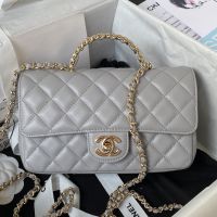 Chanel AS4141 Mini Flap Bag with Top Handle in Lambskin Grey