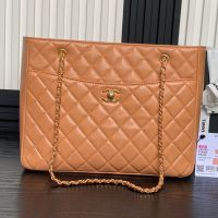 Chanel AS5192 Medium Shopping Bag in Shiny Lambskin Brown