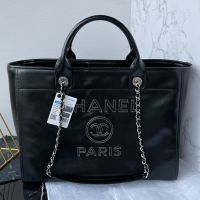 Chanel A66941 Deauville Large Shopping Bag in Shiny Calfskin Black