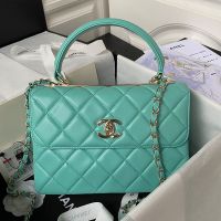 Chanel A92236 Flap Bag with Top Handle in Lambskin Green