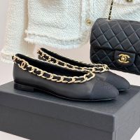 Chanel Ballet Flats with Large Woven Chain Women in Calfskin and Grosgrain Black