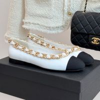 Chanel Ballet Flats with Large Woven Chain Women in Calfskin and Grosgrain White
