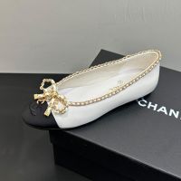 Chanel Ballet Flats with Woven Chain Bow Women in Lambskin and Grosgrain White