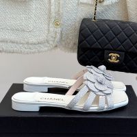 Chanel Camellia Slides Women in Strass Light Blue
