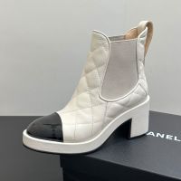 Chanel Chelsea Ankle Boots Women in Diamond Lambskin and Patent Leather White