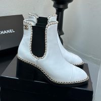 Chanel Chelsea Ankle Boots with Woven Chain Women in Calfskin White