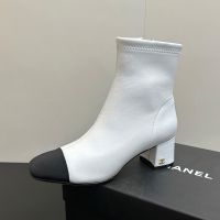 Chanel Color Blocking Zip Ankle Boots Women in Stretch Lambskin White