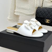 Chanel Double Bow Slides Women in Silk White