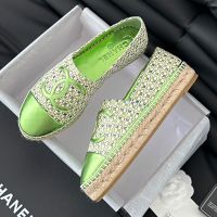 Chanel Espadrilles Women Raffia and Lambskin Green
