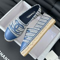 Chanel Espadrilles Women Raffia and Lambskin Navy Blue