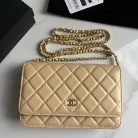 Chanel AP0250 Classic Wallet On Chain in Lambskin Khaki/Gold