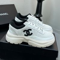 Chanel G38299 Platform Sneakers Women in Mesh and Calfskin White