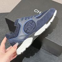 Chanel G39066 Sneakers Women Wool Tweed and Suede Calfskin Navy Blue