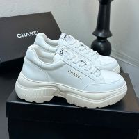 Chanel G45085 Sneakers with Letter Logo Women in Calfskin White