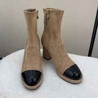 Chanel G45195 Ankle Boots with Letter Embroidered Women in Suede Brown