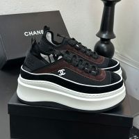 Chanel G45331 Platform Sneakers Women in Suede and Mesh Black/Coffee
