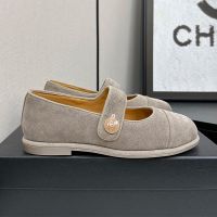 Chanel G46759 Mary Janes with CC Enamel Button Women in Suede Grey