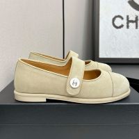 Chanel G46759 Mary Janes with CC Enamel Button Women in Suede Khaki