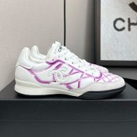 Chanel G45839 Sneakers with Logo Patch Women in Shiny Calfskin White/Purple