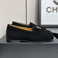 Chanel G45886 Moccasins with Metal Logo Women in Suede Black