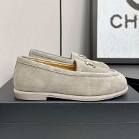 Chanel G45886 Moccasins with Metal Logo Women in Suede Grey