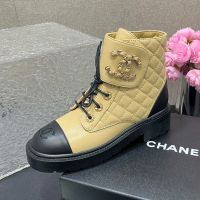 Chanel G45923 Ankle Boots with Woven Chain Logo Women in Calfskin Khaki