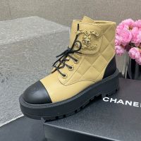Chanel G45923 Ankle Boots with Woven Chain Logo Buckle Women in Calfskin Khaki