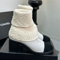 Chanel G46038 Ankle Boots Women in Suede and Knit White