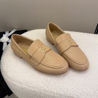 Chanel G46417 Moccasins with Metal Logo Women in Calfskin Apricot