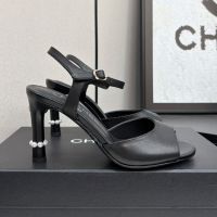 Chanel G46488 Sandals with Pearls Heel Women in Lambskin Black