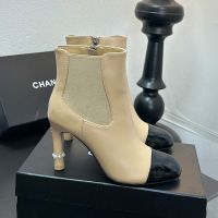 Chanel G46491 Ankle Boots with Pearls Heel Women in Lambskin Brown