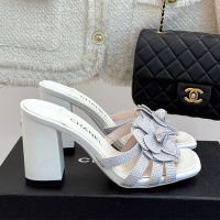 Chanel G46518 Camellia Slides Women in Strass Light Blue