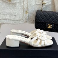 Chanel G46519 Camellia Slides with CC Logo Women in Grosgrain White