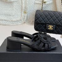 Chanel G46519 Camellia Slides Women in Strass Black